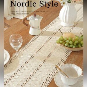 Boho Crochet Style Table Runner | Beige Neutral Farmhouse Decor